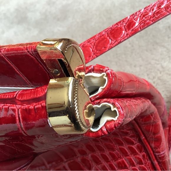 Genuine Leather, Made in Italy, red croc embossed, handbag - Picture 7 of 10